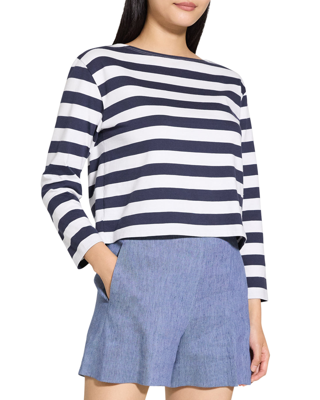 Theory Women's Striped Cotton Boatneck T-Shirt