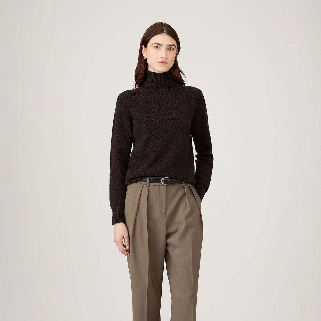 Truffle Lambswool Funnel Neck Jumper