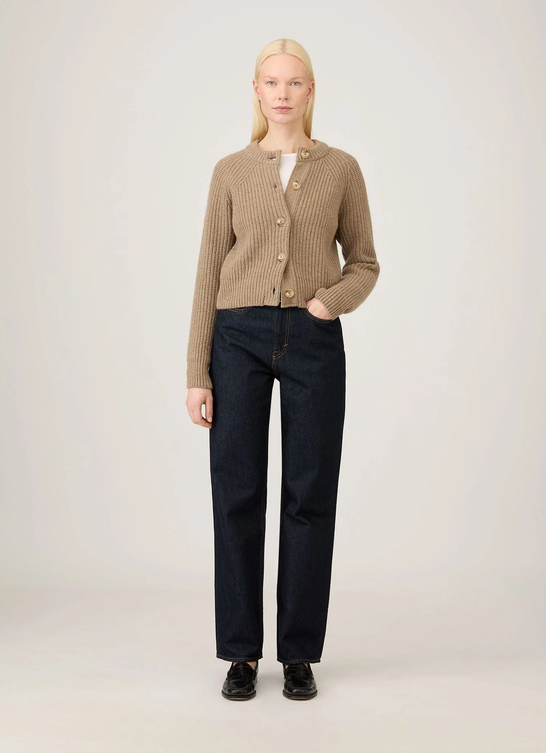 Mink Ribbed Crew Neck Cardigan