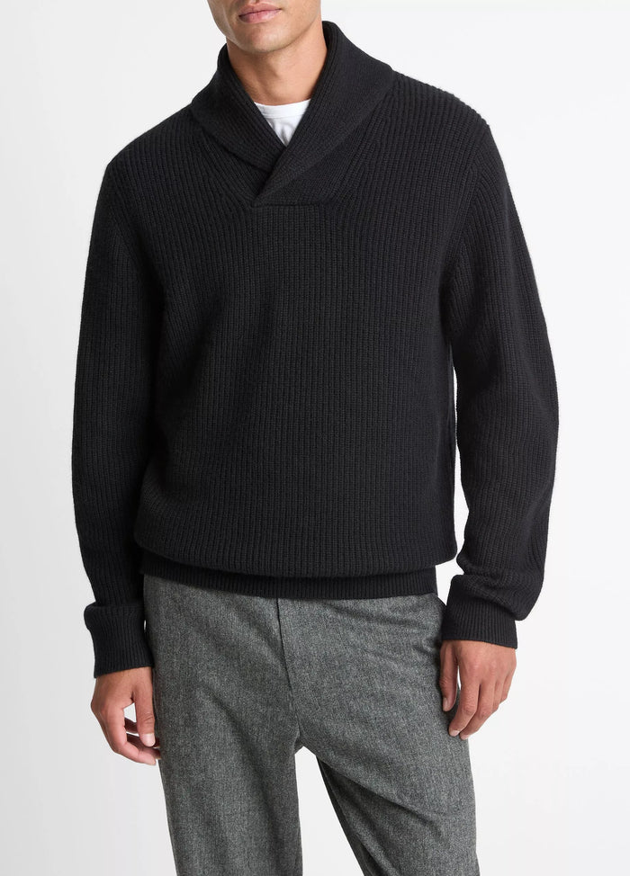 Vince Men’s Shaker Wool-Cashmere Shawl-Collar Sweater