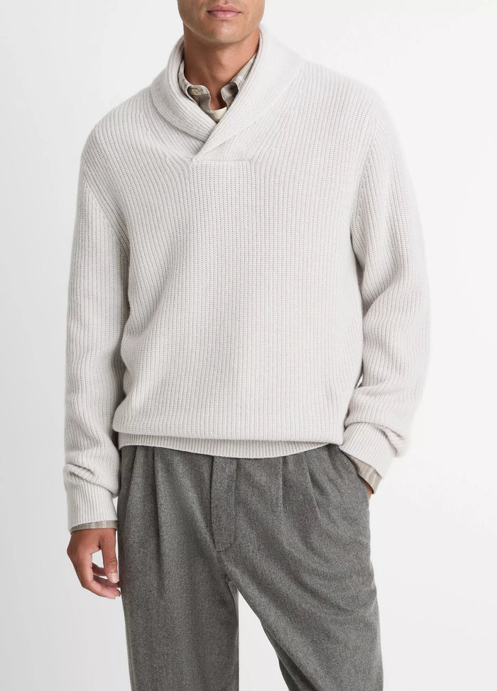 Vince Men’s Shaker Wool-Cashmere Shawl-Collar Sweater