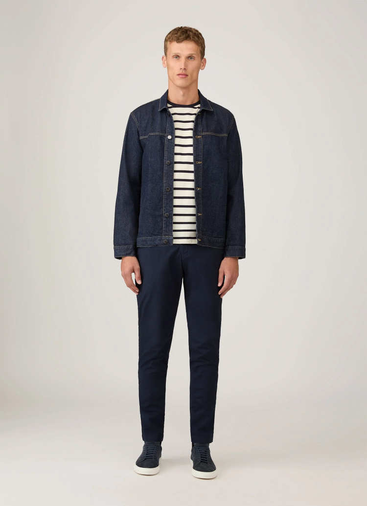 Sunspel Men’s Classic Short Sleeve T-Shirt - Ecru/Navy Breton Stripe