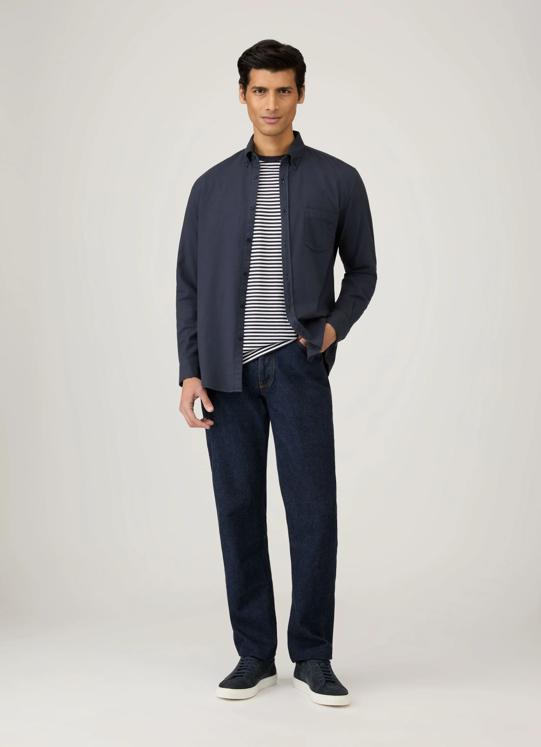 Sunspel Men’s Classic Short Sleeve T-Shirt - Navy/White English Stripe