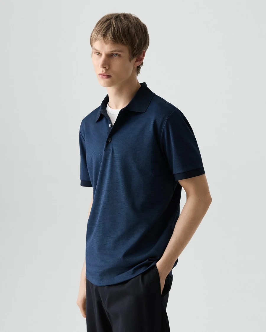 Theory Men’s Polo Shirt in Cotton-Blend Jacquard - Baltic Multi