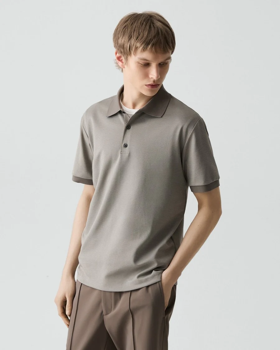 Theory Men’s Polo Shirt in Cotton-Blend Jacquard - Morel Multi