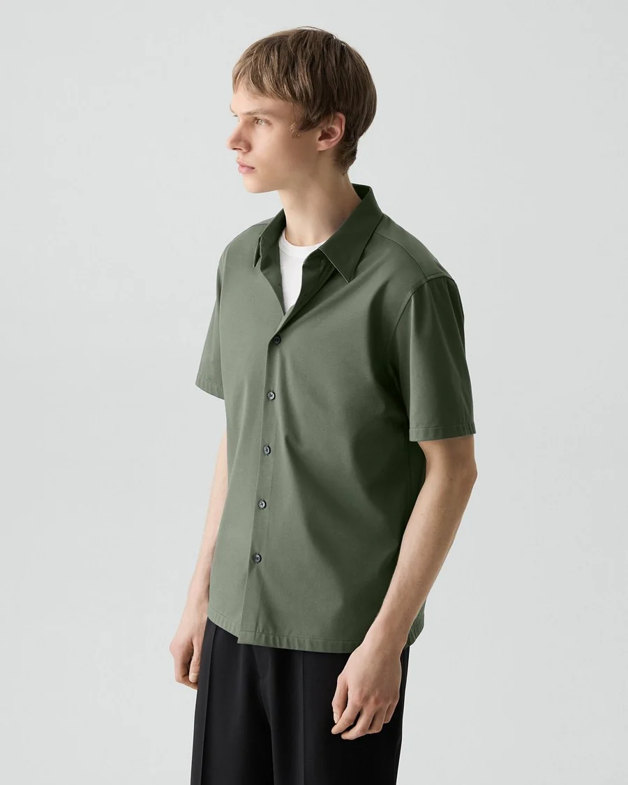 Theory Men’s Irving Short-Sleeve Shirt in Structure Knit - Light Ivy