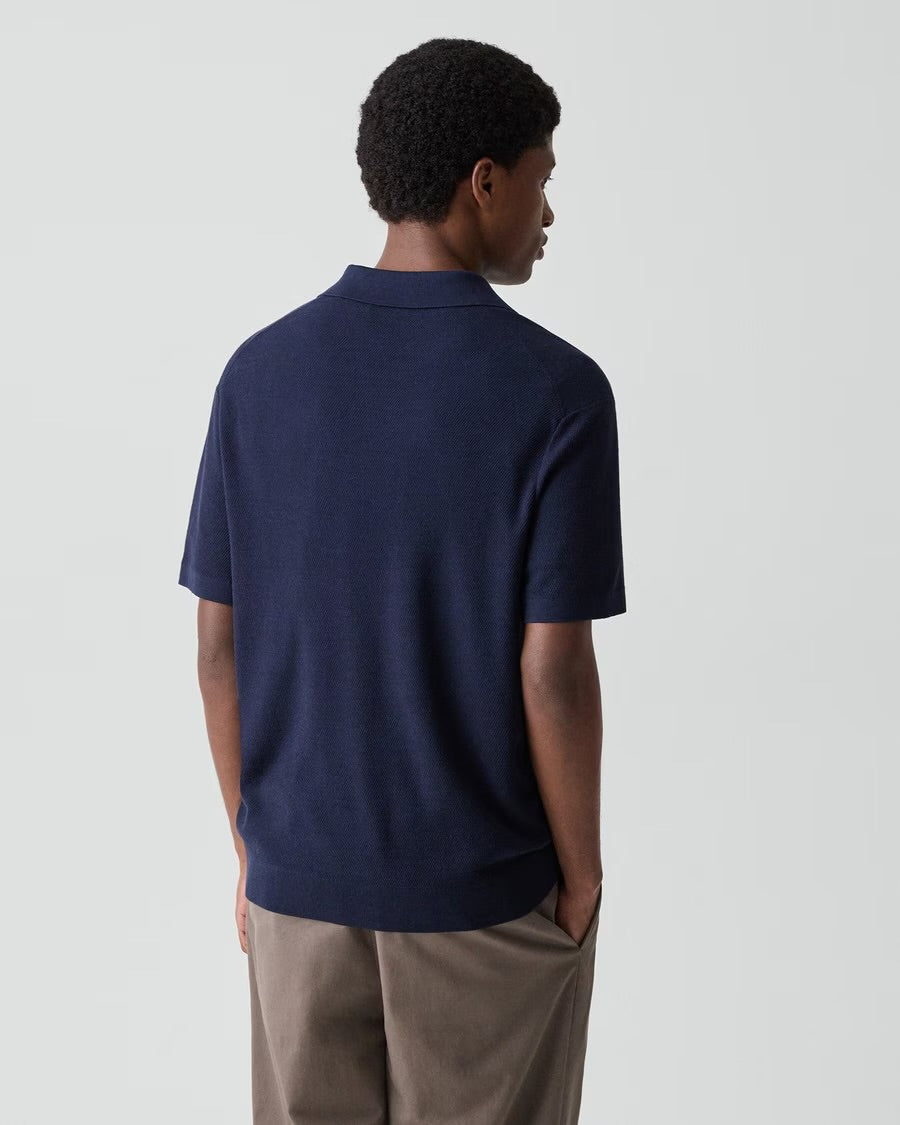 Theory Men’s Polo Shirt in Silk-Cotton - Nocturne Navy