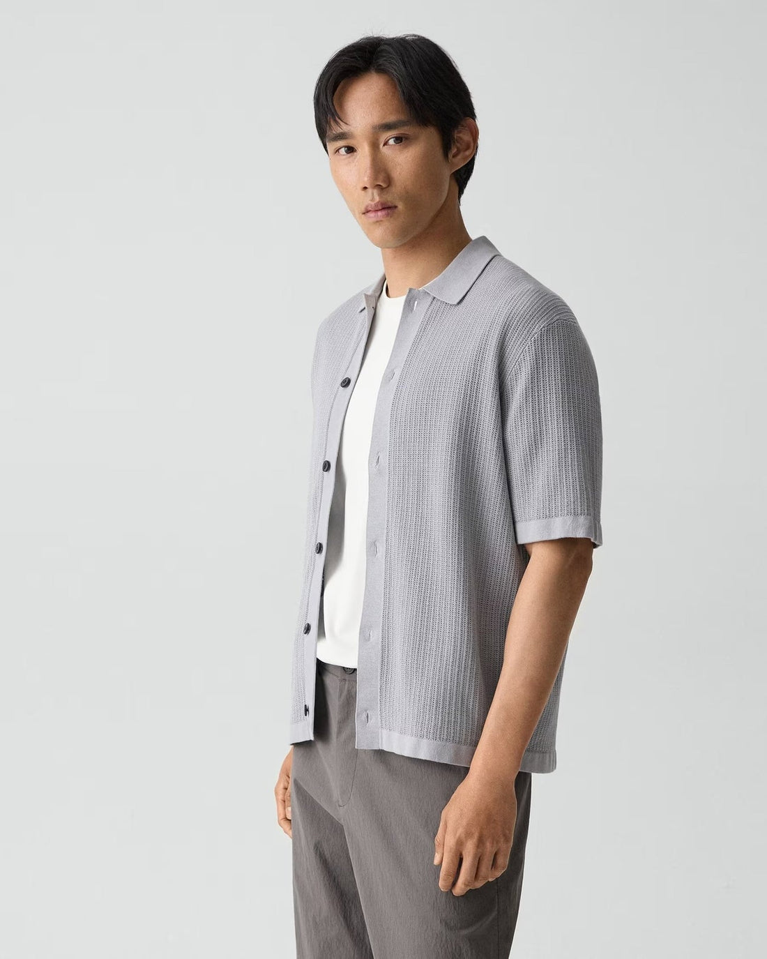 Theory Men’s Mesh Button-Up Shirt in Cotton - New Dark Vapor