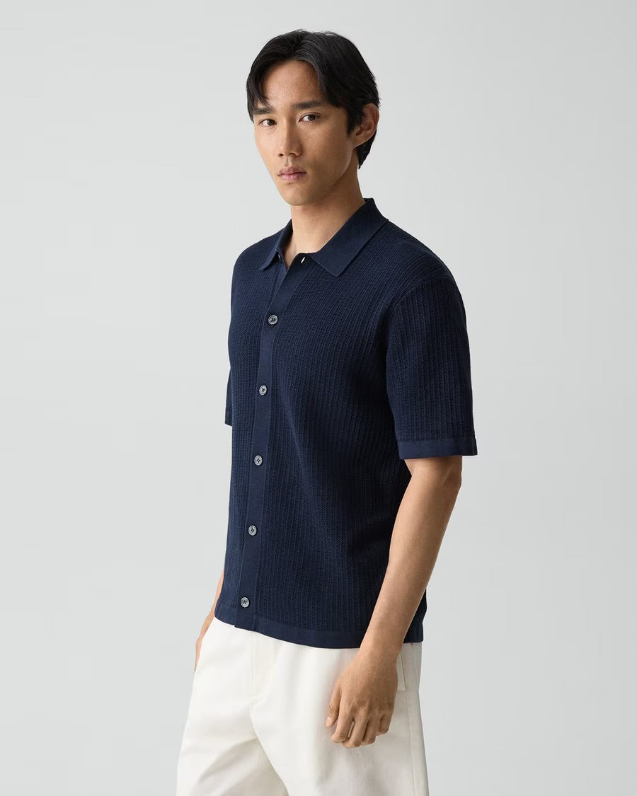 Theory Men’s Mesh Button-Up Shirt in Cotton - Baltic