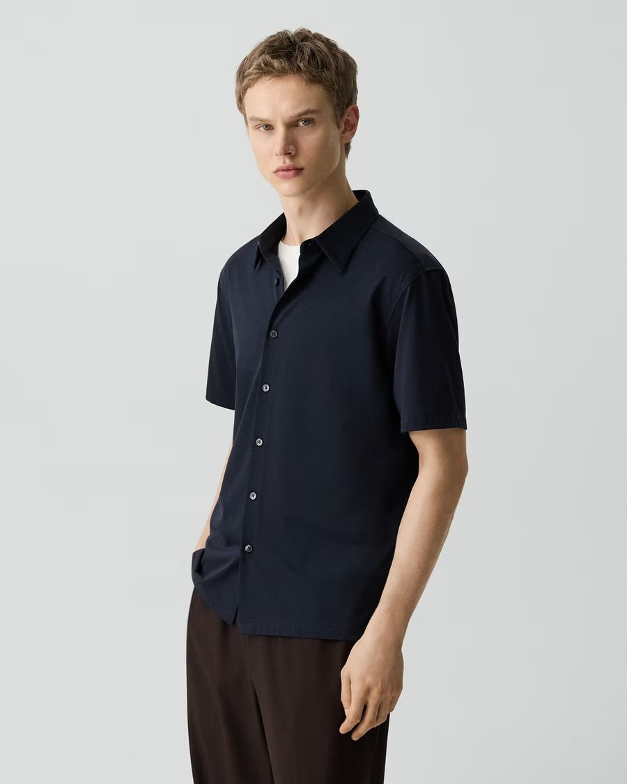 Theory Men’s Irving Short-Sleeve Shirt in Structure Knit - Eclipse