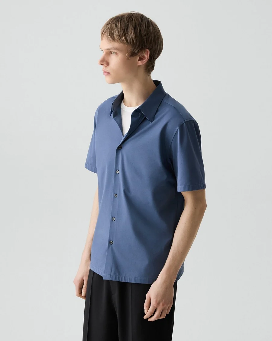 Theory Men’s Irving Short-Sleeve Shirt in Structure Knit - Bering