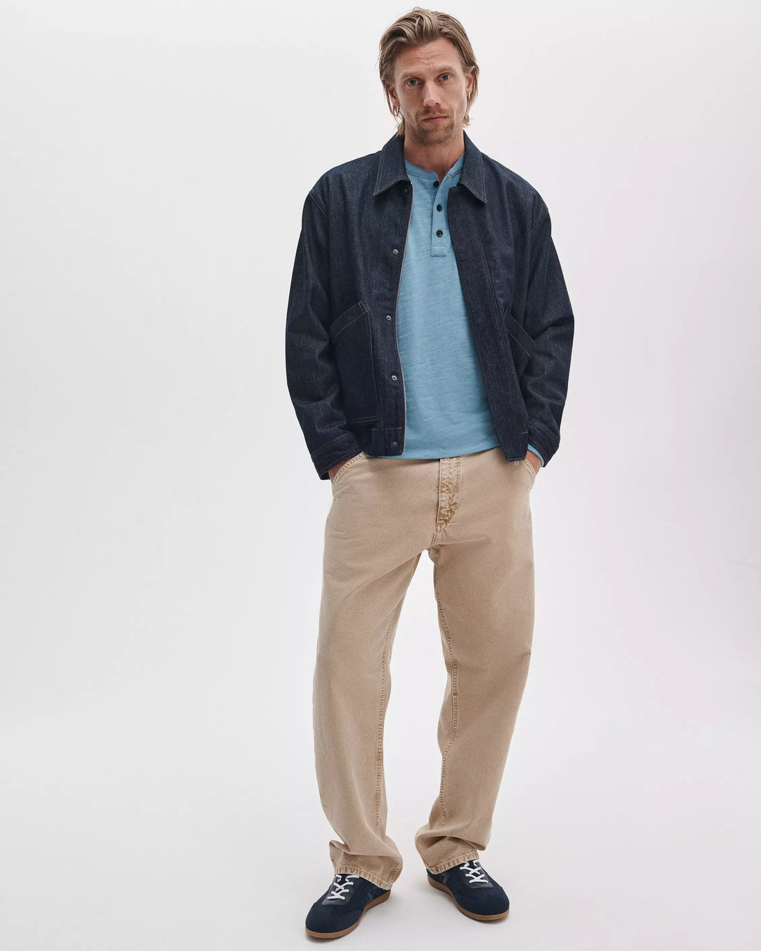 Rag & Bone Men's Classic Slub Henley - Fog Blue
