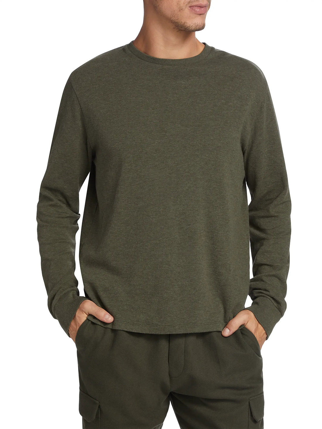 FRAME Men’s Duo Fold Long Sleeve Crewneck Tee - Heather Olive Green