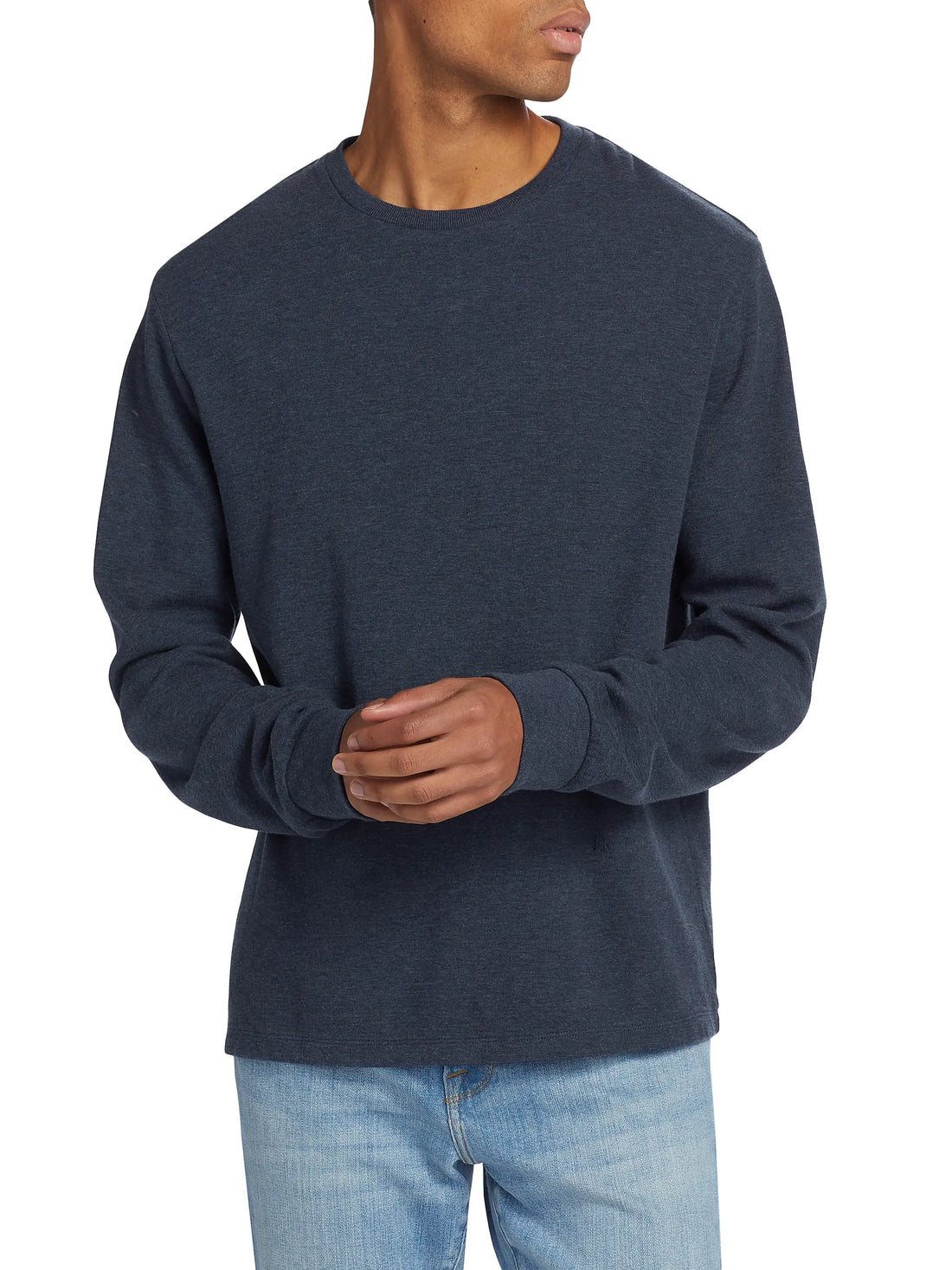 FRAME Men’s Duo Fold Long Sleeve Crewneck Tee - Heather Midnight Navy
