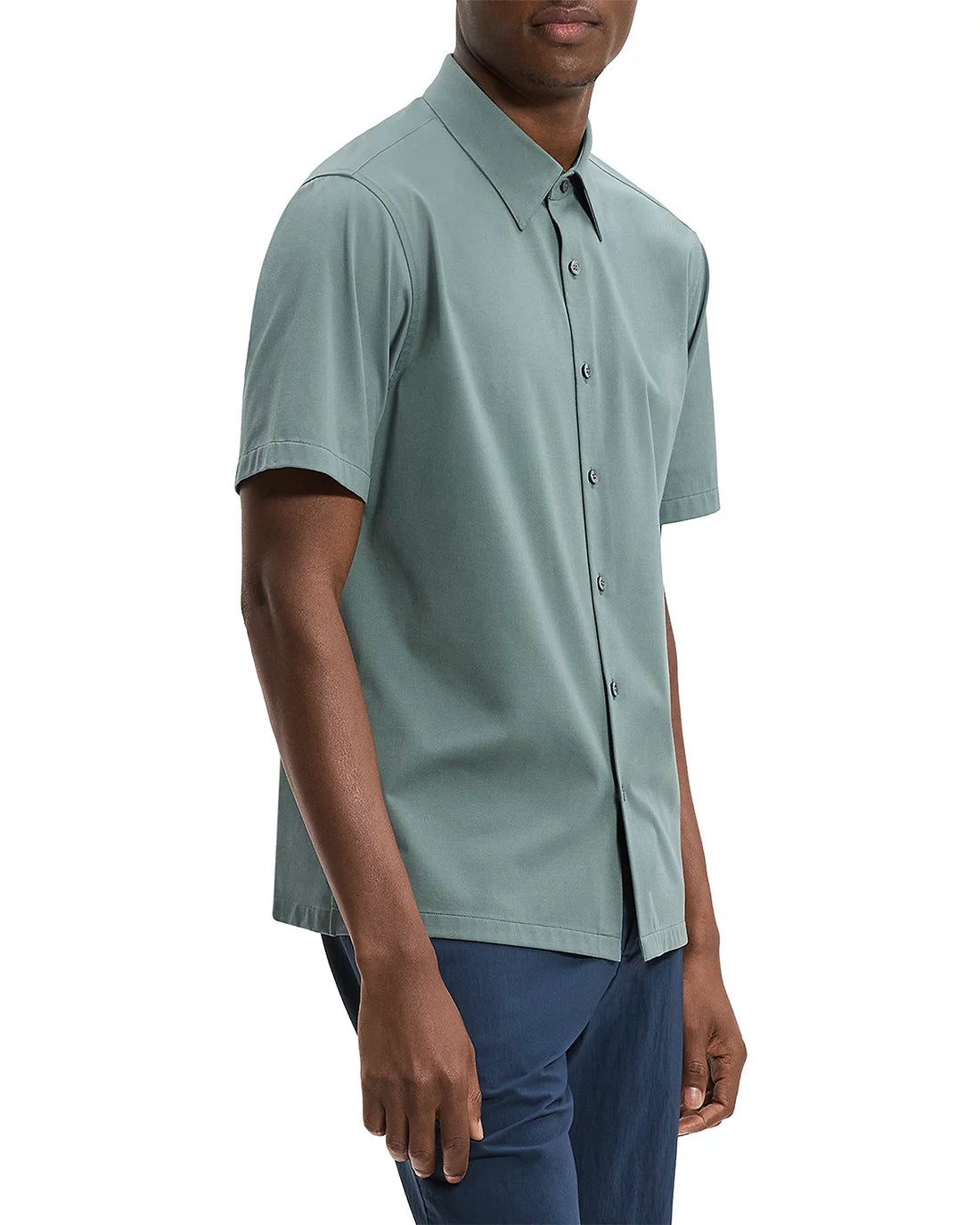 Theory Men’s Irving Short-Sleeve Shirt in Structure Knit - Light Pine Grove
