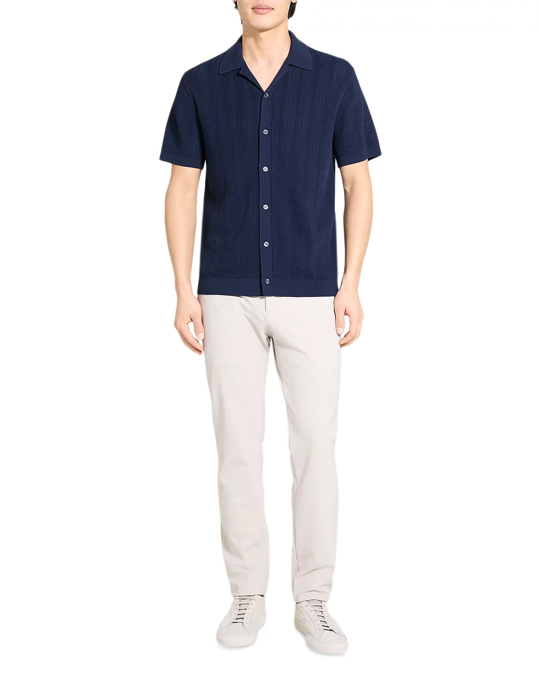 Theory Men’s Camp Collar Shirt in Cotton Light Twist - Baltic