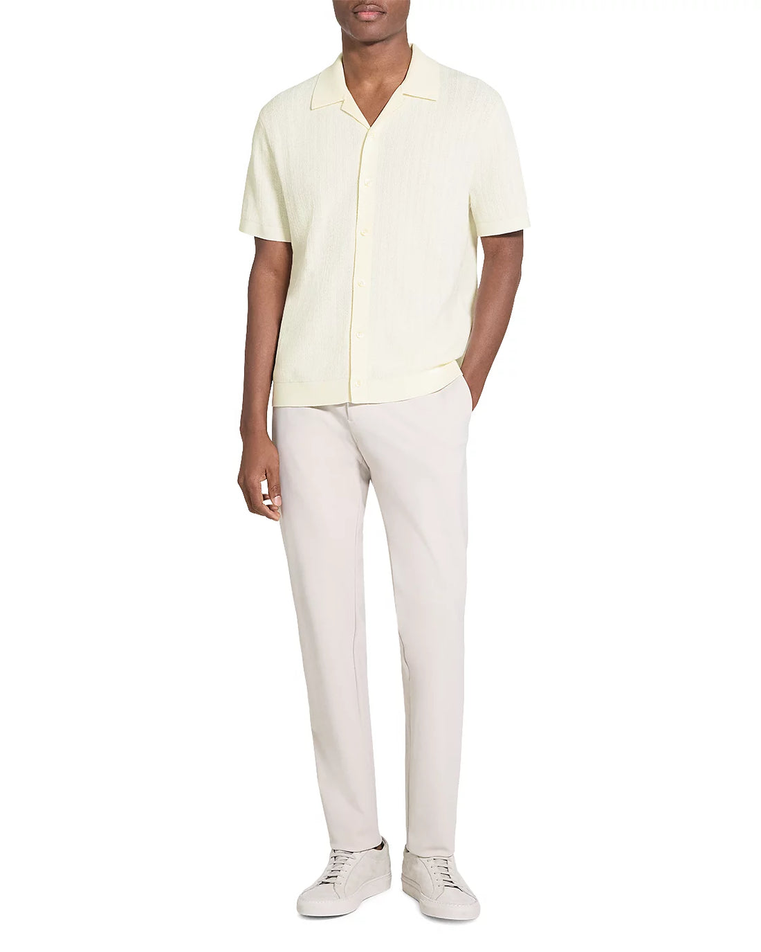 Theory Men’s Camp Collar Shirt in Cotton Light Twist - Ivory